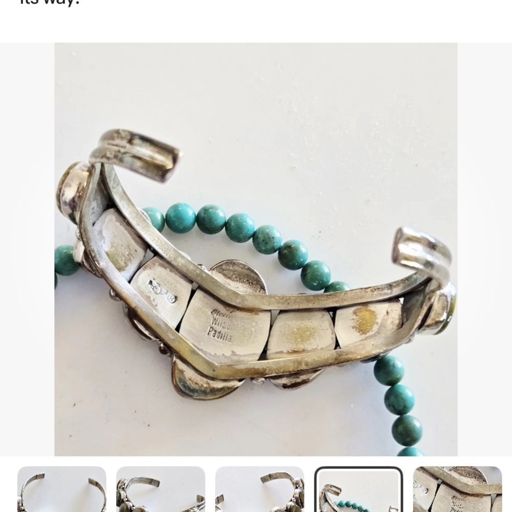 Native American Wilson Padilla Turquoise Sterling Silver Bracelet. 7 inch. - Picture 3 of 4